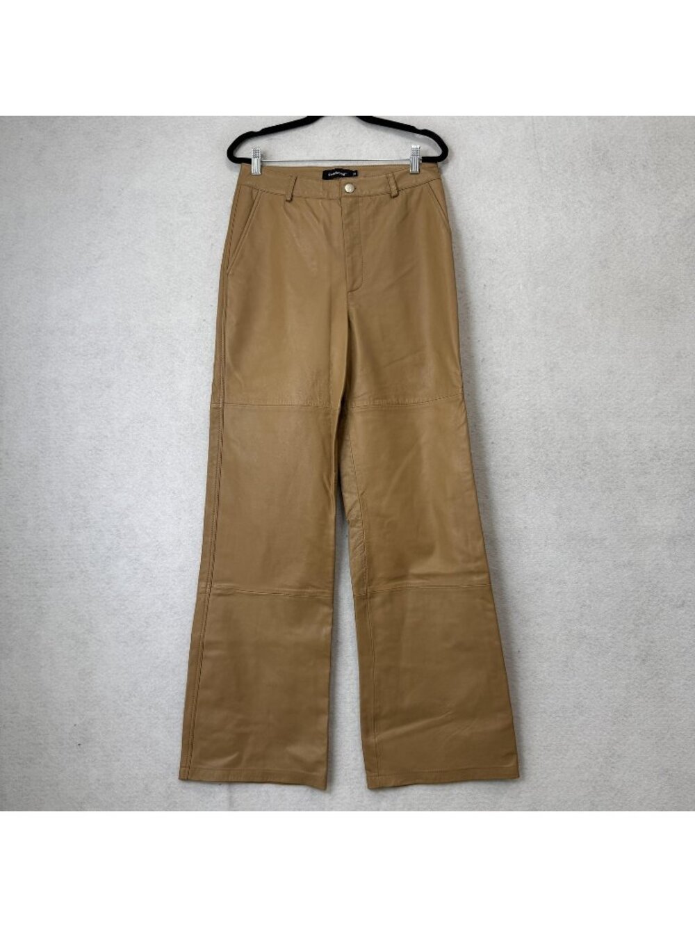 Deadwood Dress Pants Womens 38 Brown Leather Wide Leg Lined Zip Pockets Seamed